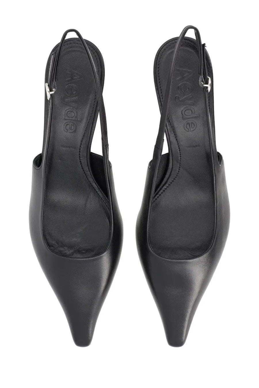 Aeyde women’s neckline catrina black leather slingback heels with pointed toe and adjustable ankle strap