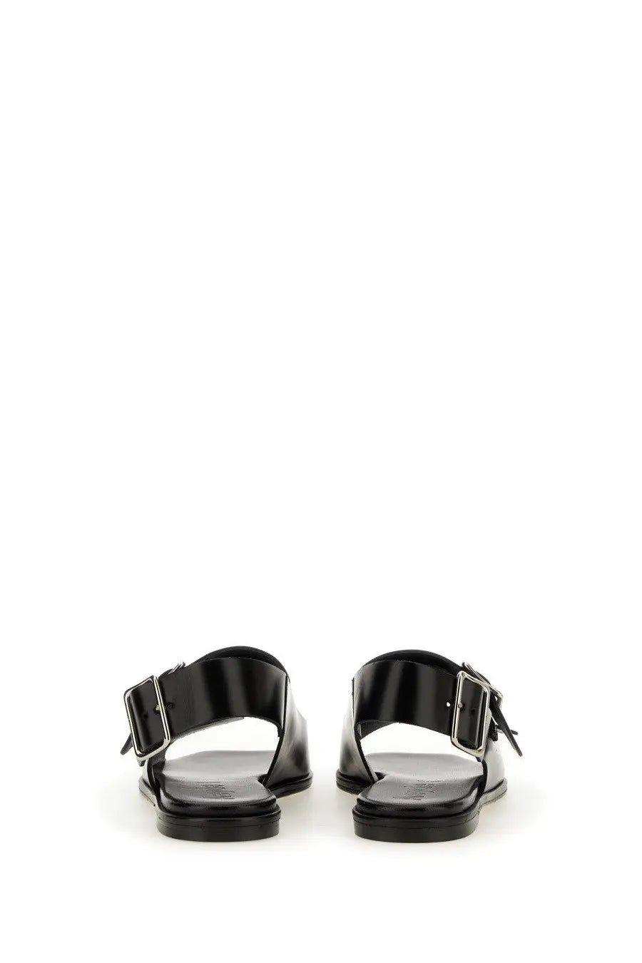Aeyde women’s sandal Tekla black black patent leather slide with silver-toned buckle straps