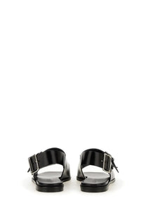 Aeyde women’s sandal Tekla black black patent leather slide with silver-toned buckle straps