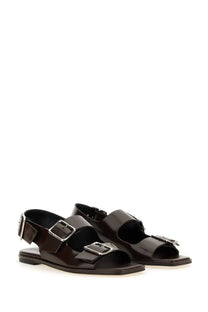 Aeyde women’s sandal Tekla brown brown leather sandals with two silver toned buckle straps