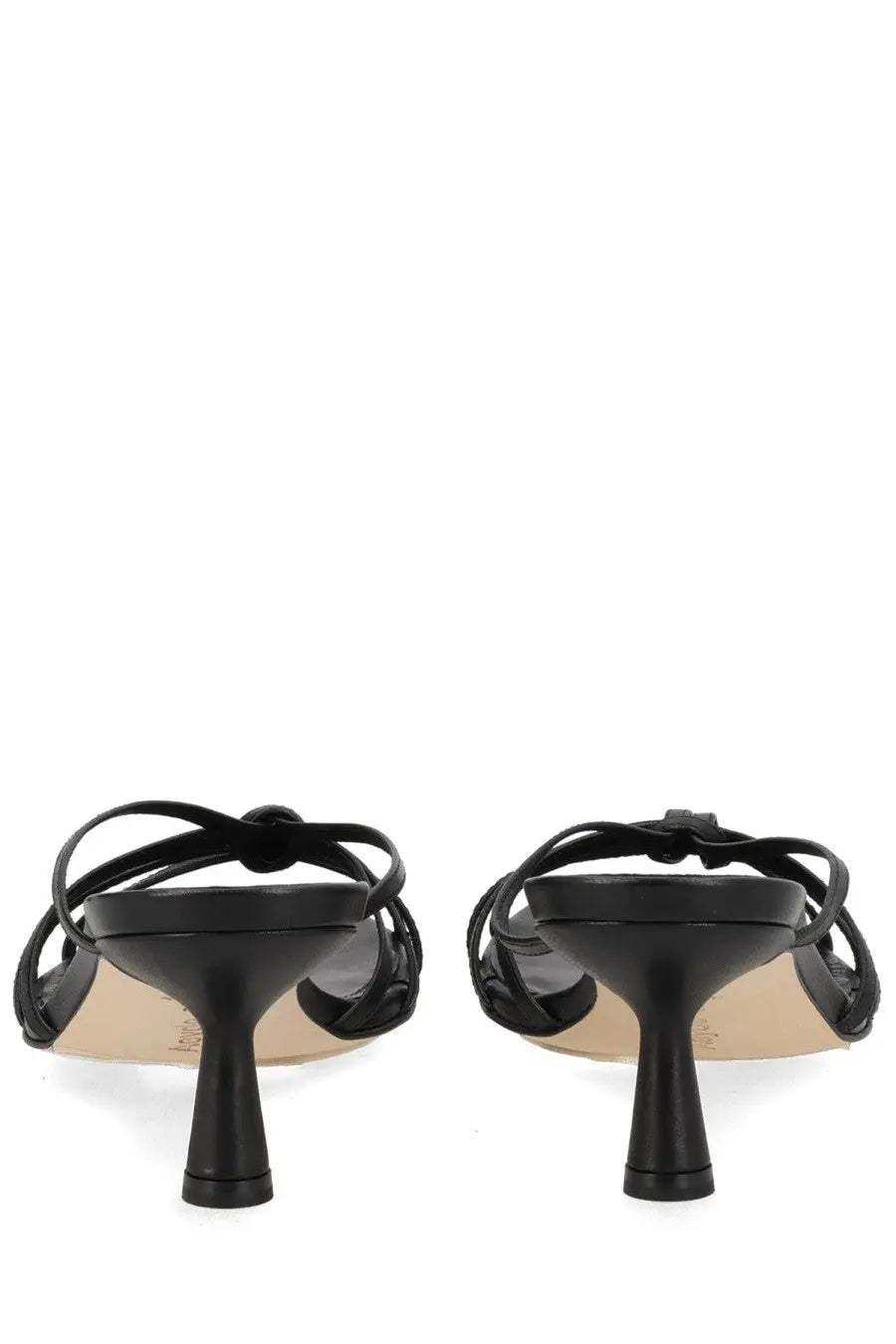 Aeyde women’s Sandalo Abby Con Tacco black leather strappy mules with sleek minimalist design and slender heel