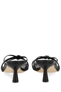 Aeyde women’s Sandalo Abby Con Tacco black leather strappy mules with sleek minimalist design and slender heel