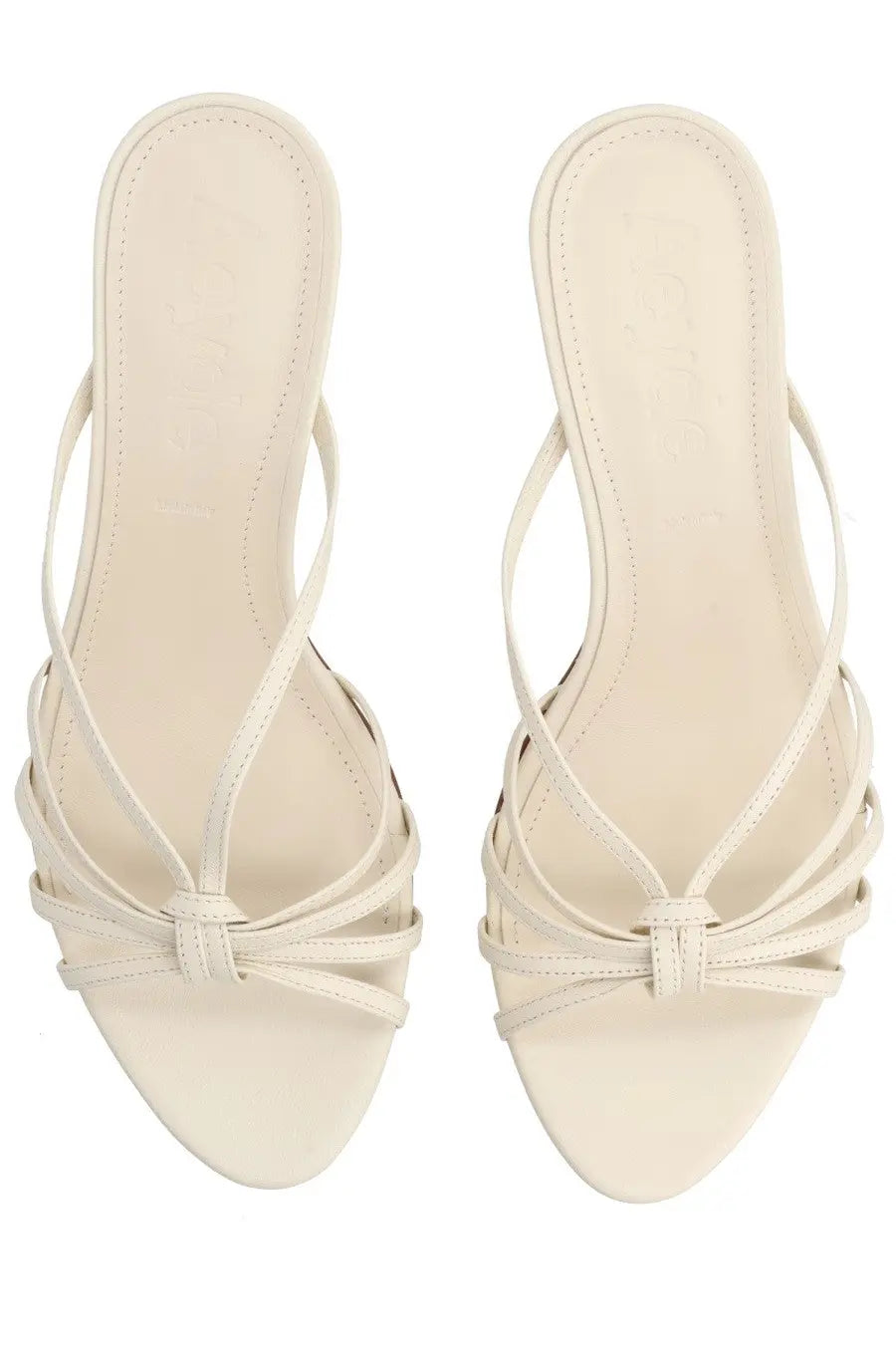 Aeyde women’s sandalo Abby con tacco white cream-colored leather sandals with crisscross straps and front tied bow