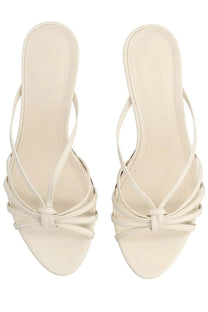 Aeyde women’s sandalo Abby con tacco white cream-colored leather sandals with crisscross straps and front tied bow