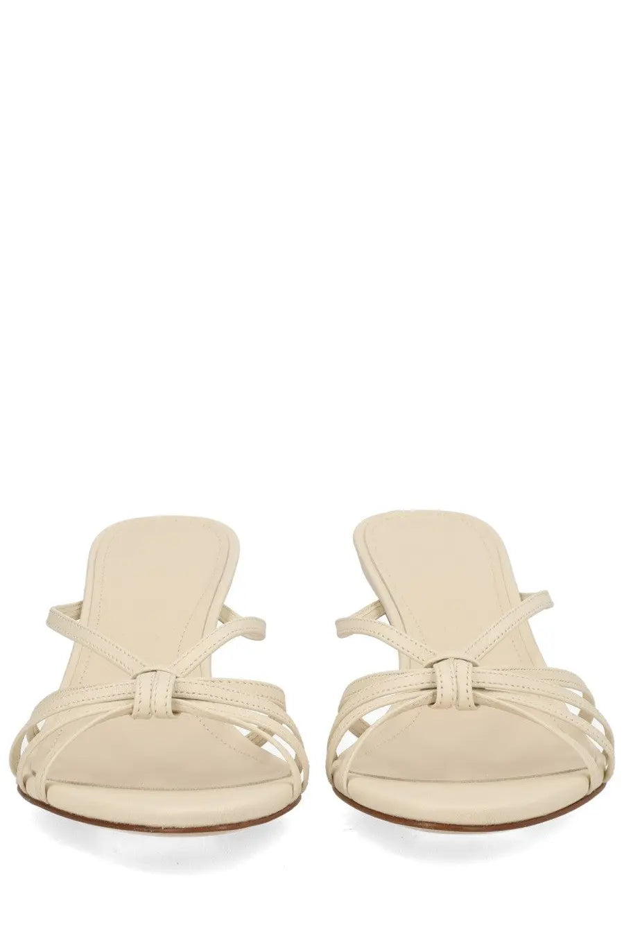 Aeyde women’s Sandalo Abby con Tacco white cream-colored leather sandals with minimalist crisscross straps