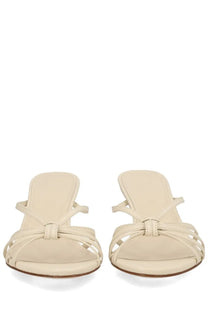 Aeyde women’s Sandalo Abby con Tacco white cream-colored leather sandals with minimalist crisscross straps
