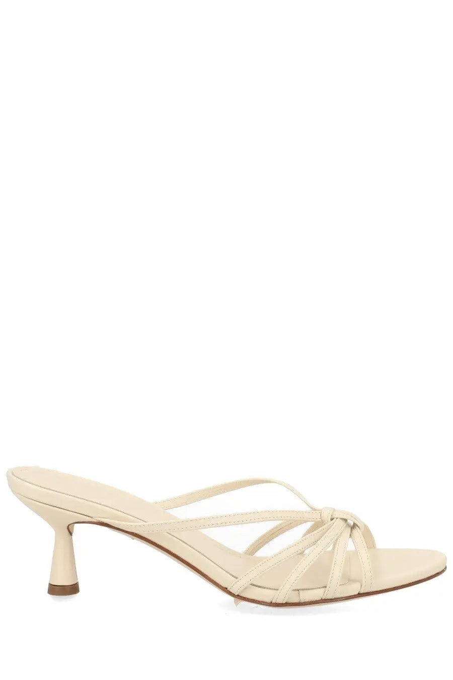 Aeyde women’s sandalo Abby con tacco white cream-colored leather mule sandal with slender heel and crisscross straps