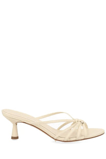 Aeyde women’s sandalo Abby con tacco white cream-colored leather mule sandal with slender heel and crisscross straps