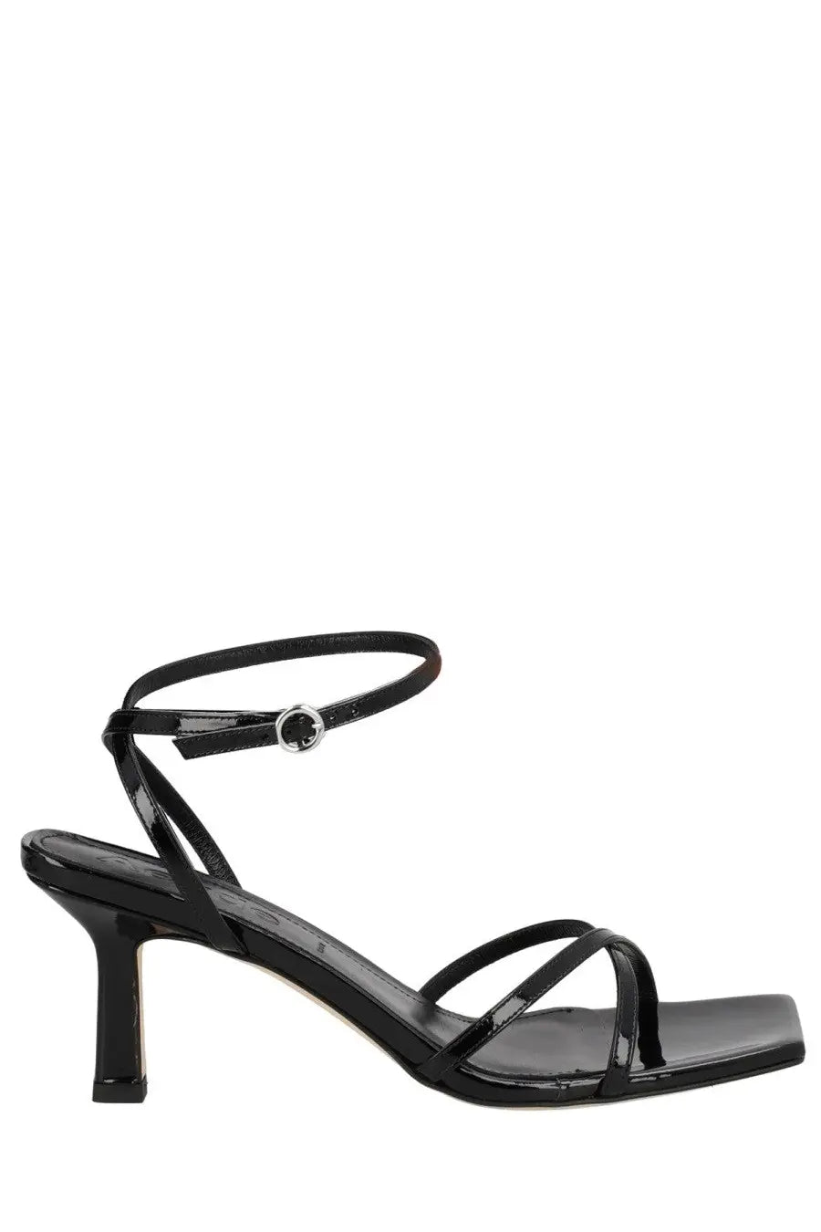 Aeyde women’s sandalo Edith con tacco black black patent leather strappy sandal with square toe and slender heel
