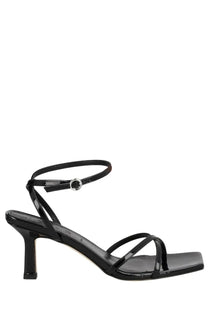 Aeyde women’s sandalo Edith con tacco black black patent leather strappy sandal with square toe and slender heel