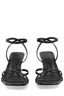 Aeyde women’s sandalo edith con tacco black patent leather strappy sandals with silver buckle accents and minimalist design