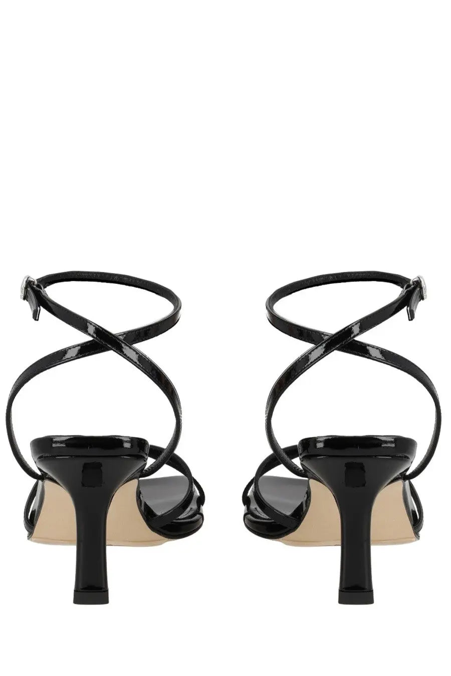 Aeyde women’s sandalo edith con tacco black strappy heels in black patent leather with a thin stiletto heel