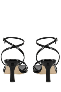 Aeyde women’s sandalo edith con tacco black strappy heels in black patent leather with a thin stiletto heel