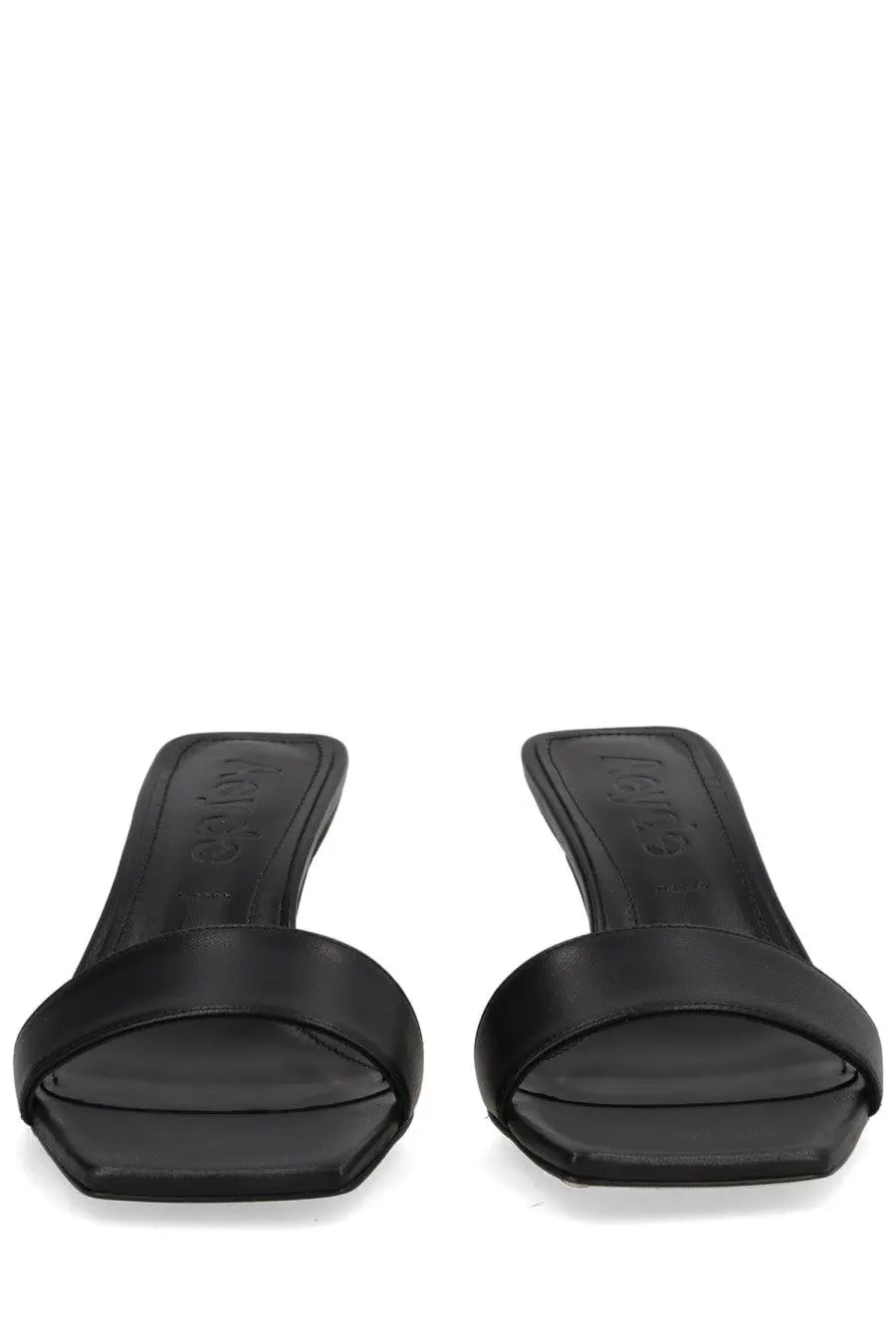 Aeyde women’s sandalo gilly con tacco black black leather mules with a sleek minimalist design and square toe