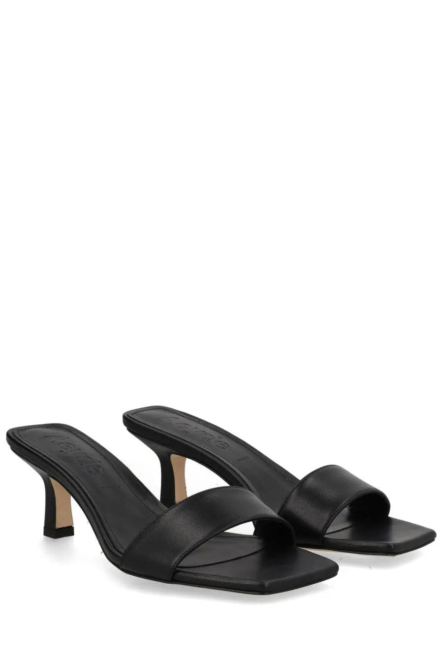 Aeyde women’s sandalo Gilly con tacco black black leather mules with square toe and thin heel