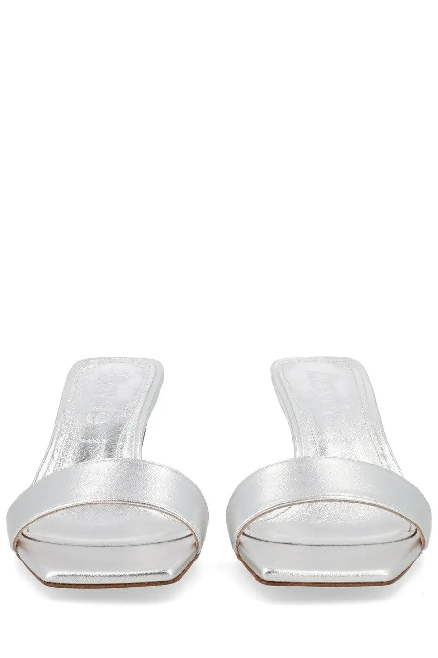 Aeyde women’s silver metallic platform mules with a sleek minimalist design Sandalo Gilly Con Tacco