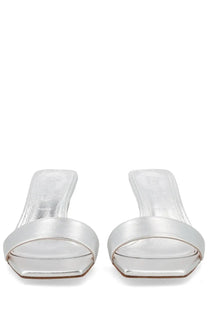 Aeyde women’s silver metallic platform mules with a sleek minimalist design Sandalo Gilly Con Tacco