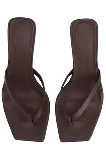 Aeyde women’s brown leather flip-flops with a square toe and minimalist design for casual wear