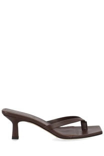 Aeyde women’s brown leather mule sandal with square toe and low heel for casual and stylish wear
