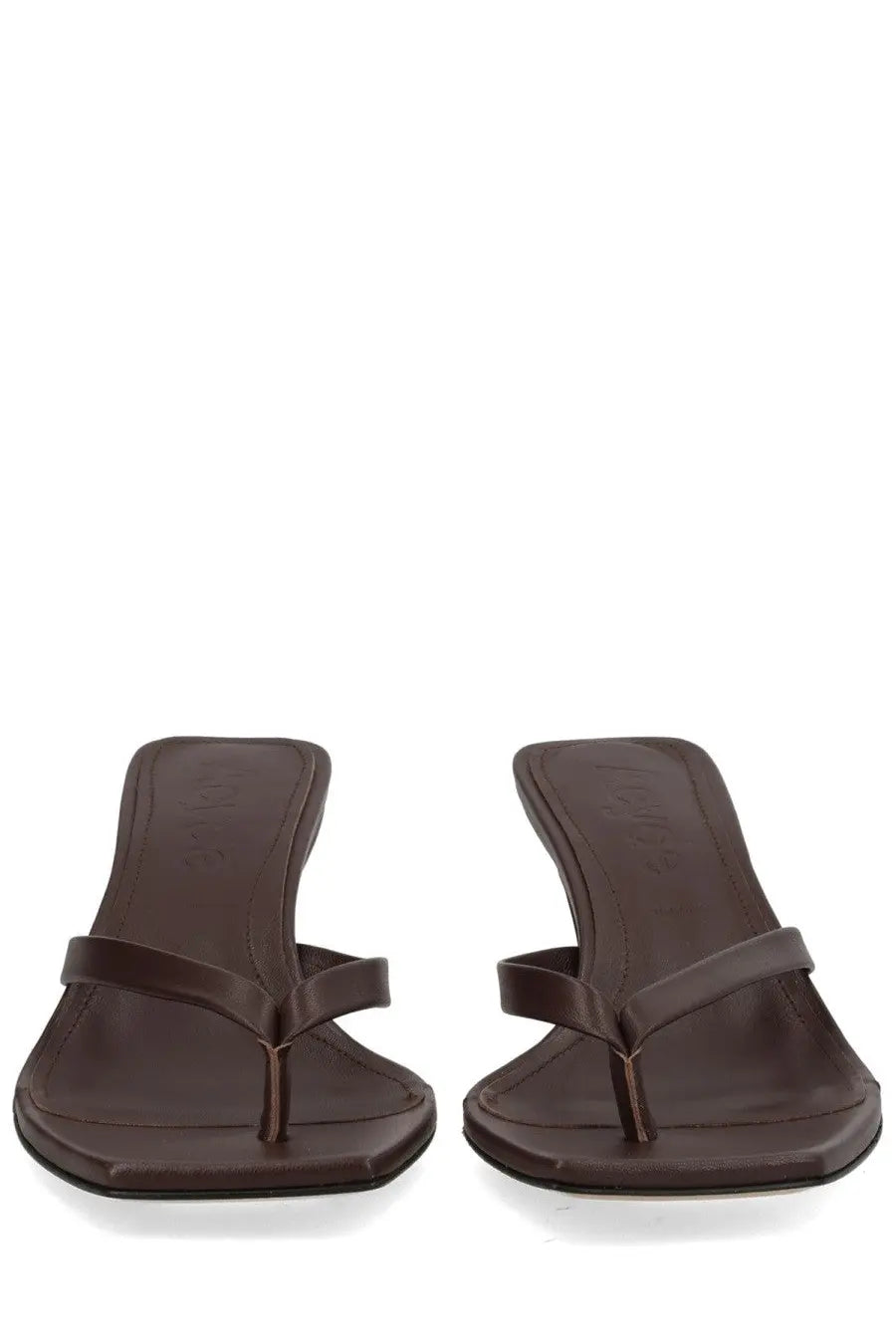 Aeyde women’s brown leather thong sandals with sleek minimalist design and low heel