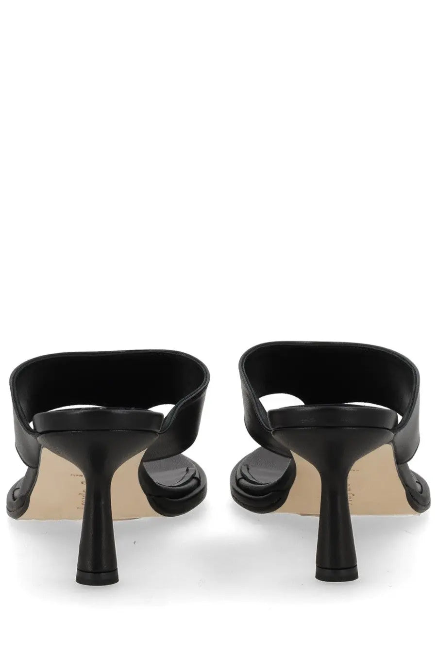 Aeyde women’s sandalo olenna con tacco black sleek black leather mules with minimalist design and slender heels