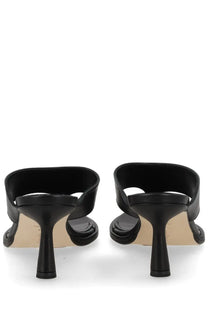 Aeyde women’s sandalo olenna con tacco black sleek black leather mules with minimalist design and slender heels