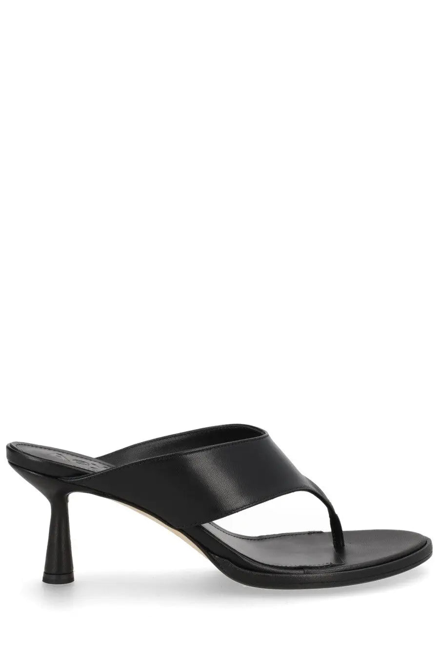 Aeyde women’s black leather thong sandal with a sleek minimalist design and slender heel