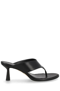 Aeyde women’s black leather thong sandal with a sleek minimalist design and slender heel