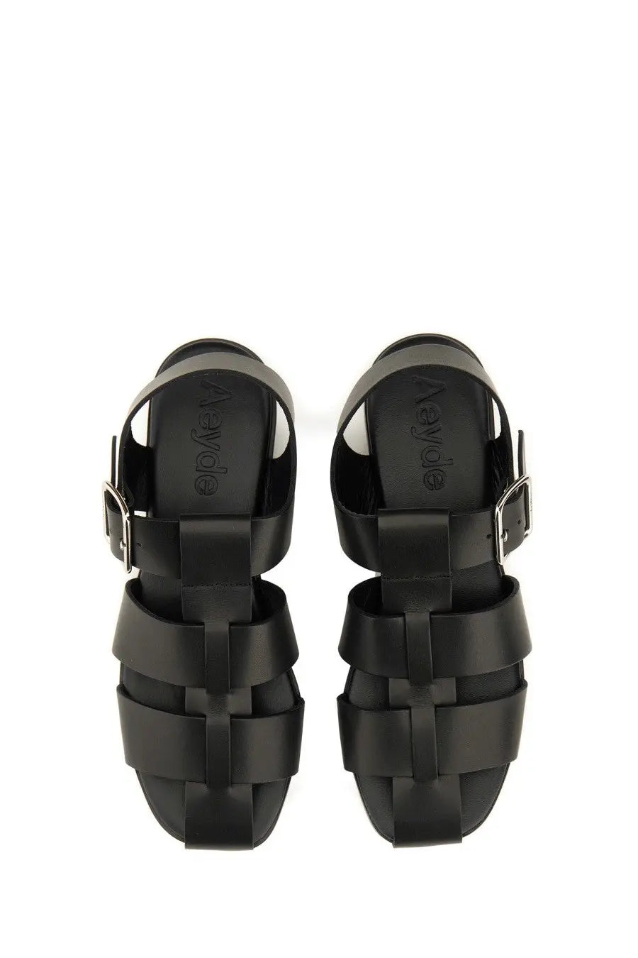 Aeyde women’s sandalo whit black black leather sandals with woven strap design and silver-toned buckle details