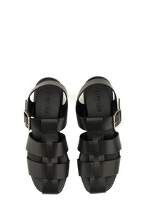 Aeyde women’s sandalo whit black black leather sandals with woven strap design and silver-toned buckle details