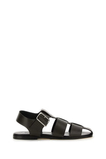 Aeyde women’s black leather sandal with silver buckle and multiple straps perfect for casual wear
