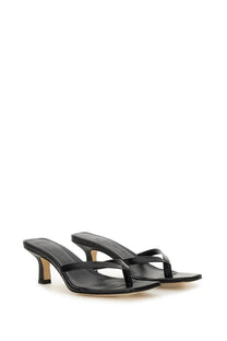 Aeyde women’s sandalo wilma black black leather thong sandals with low heel and minimalist design front view