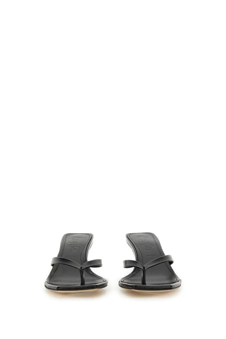 Aeyde women’s Sandalo Wilma black leather thong sandals with minimalist design and subtle insole branding