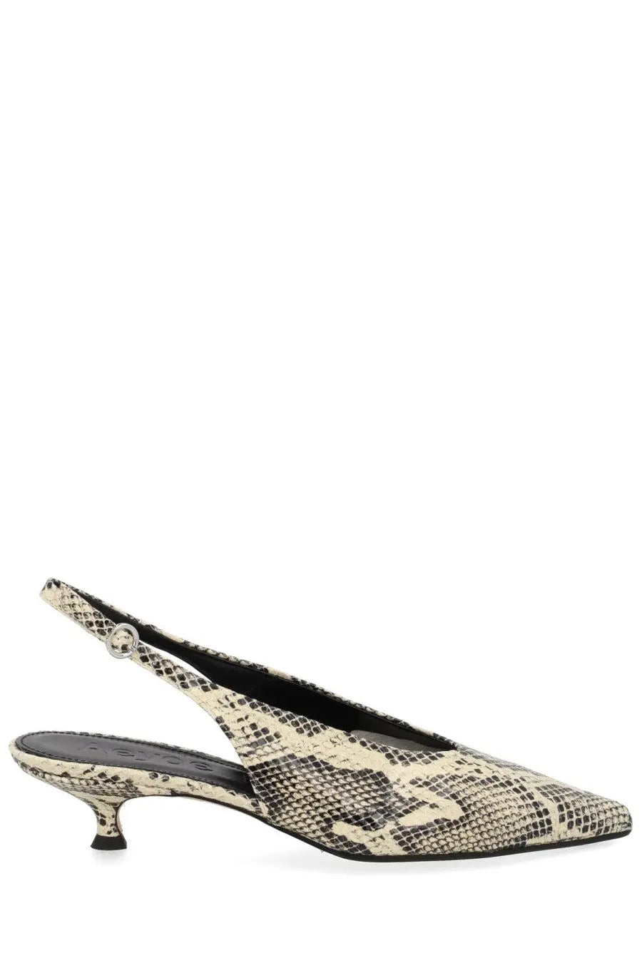Aeyde women’s beige and black snake-print slingback pump with a slender heel and patterned design
