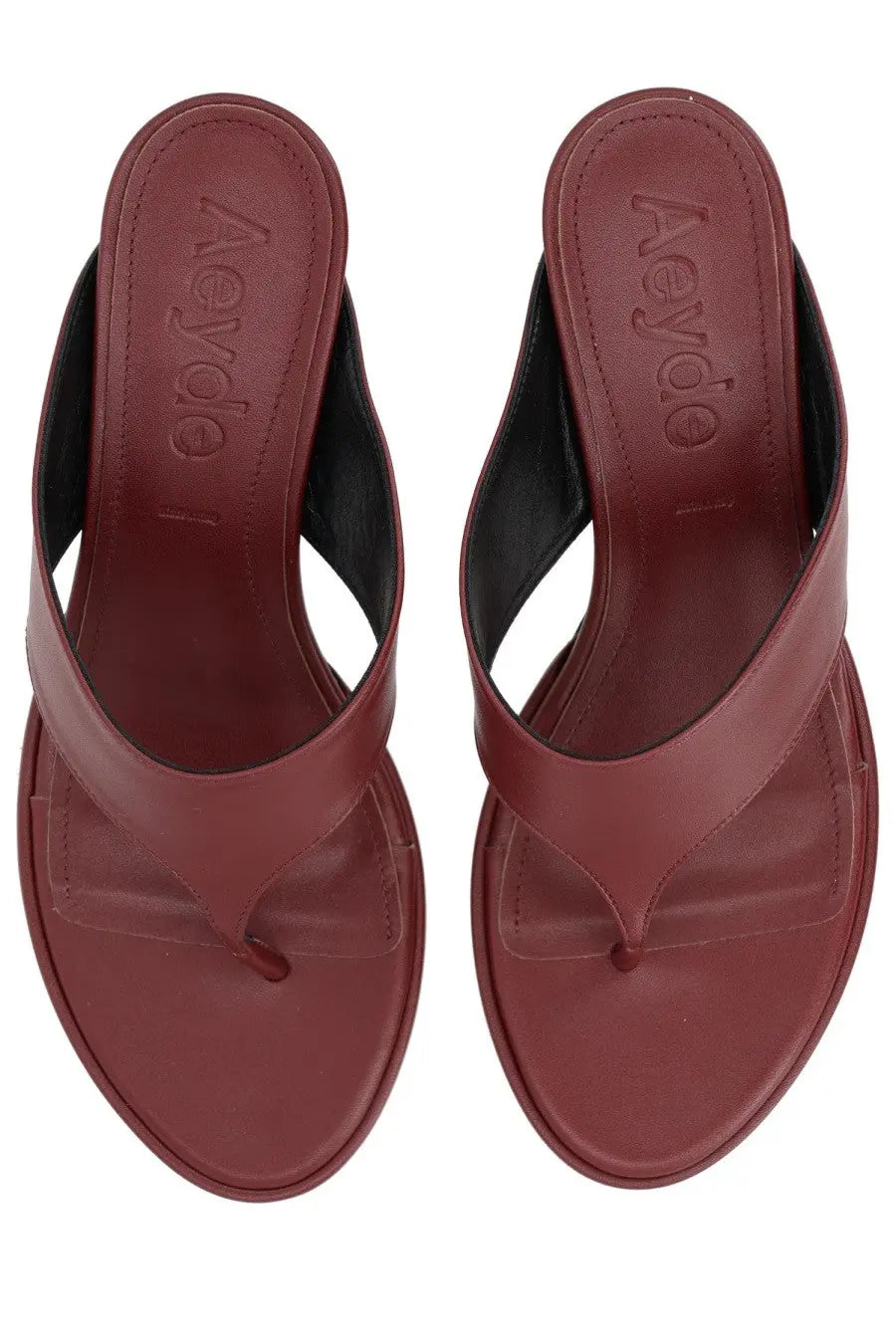 Aeyde women’s thong sandal red burgundy leather with sleek minimalist design and black inner lining