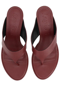 Aeyde women’s thong sandal red burgundy leather with sleek minimalist design and black inner lining