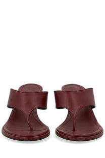 Aeyde women’s thong sandal in red burgundy leather with minimalist design and flat sole