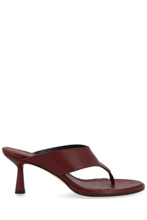 Aeyde women’s burgundy leather thong sandal with a slender heel for stylish summer wear