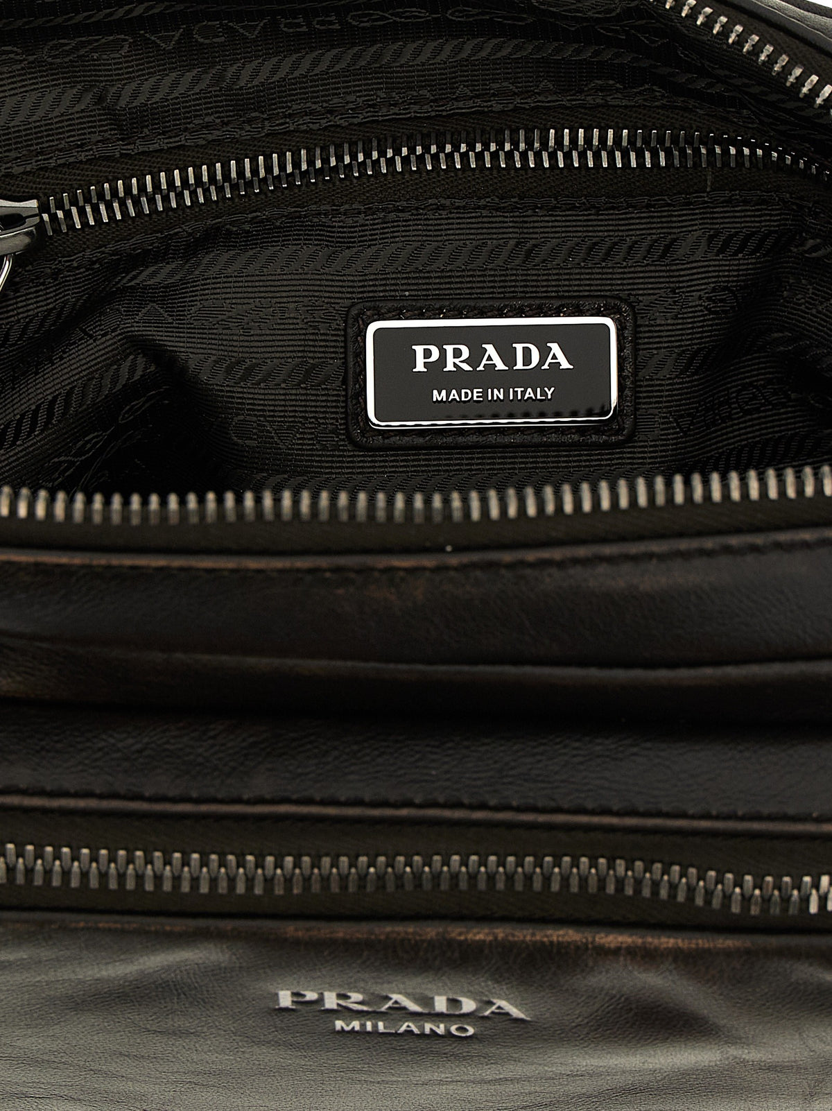 PRADA Aged Nappa Leather Crossbody Bag Brown