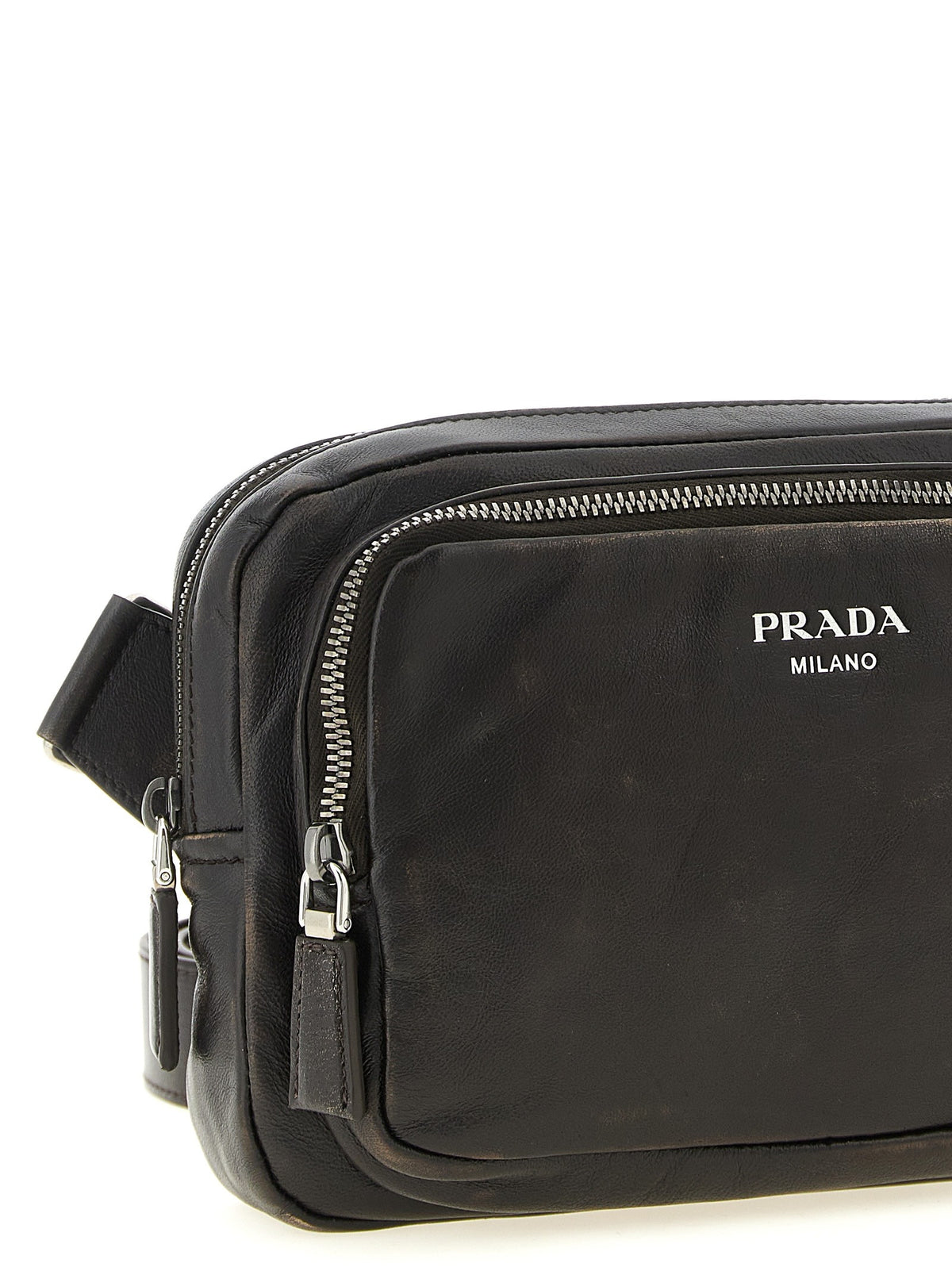 PRADA Aged Nappa Leather Crossbody Bag Brown