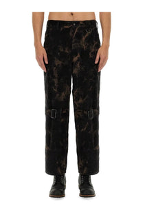 AïE men’s ribbed pants black with black and brown tie-dye cargo style and silver-toned buckle details
