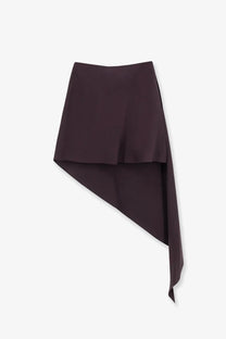 Alaïa women’s asymmetric mini skirt in dark brown satin with a flowing draped design made of paper and viscose