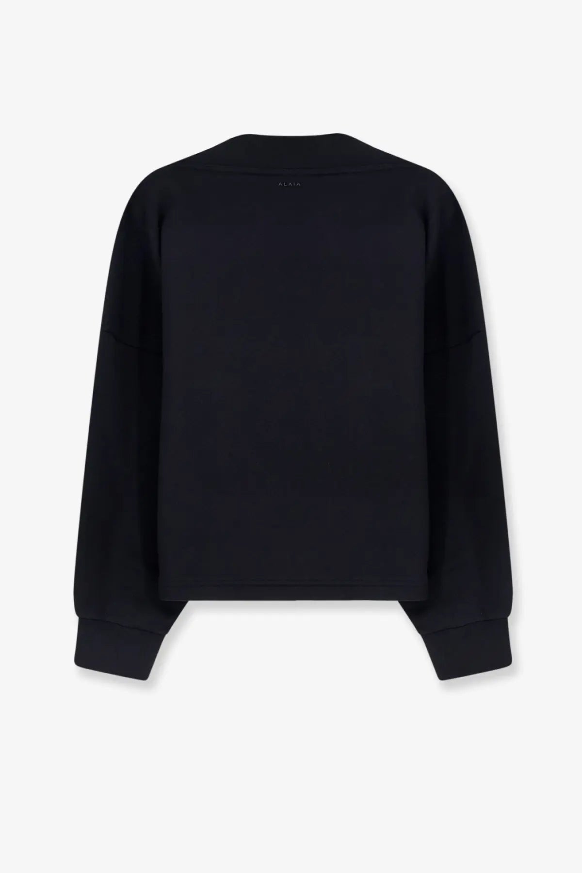 Alaïa women’s black cotton crewneck sweatshirt with ribbed cuffs and hem featuring a minimalist design