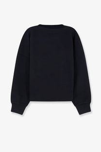 Alaïa women’s black boatneck cotton sweatshirt with long sleeves relaxed fit and ribbed cuffs front view