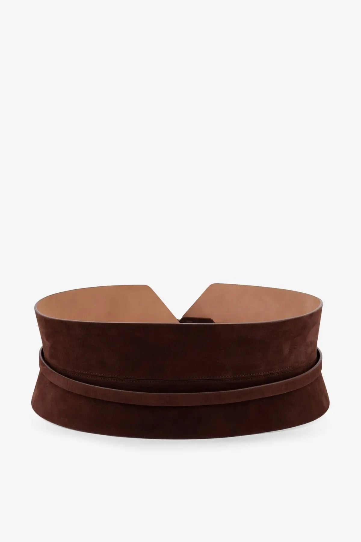 Alaïa women’s bustier suede belt in brown with a wide design and smooth inner lining