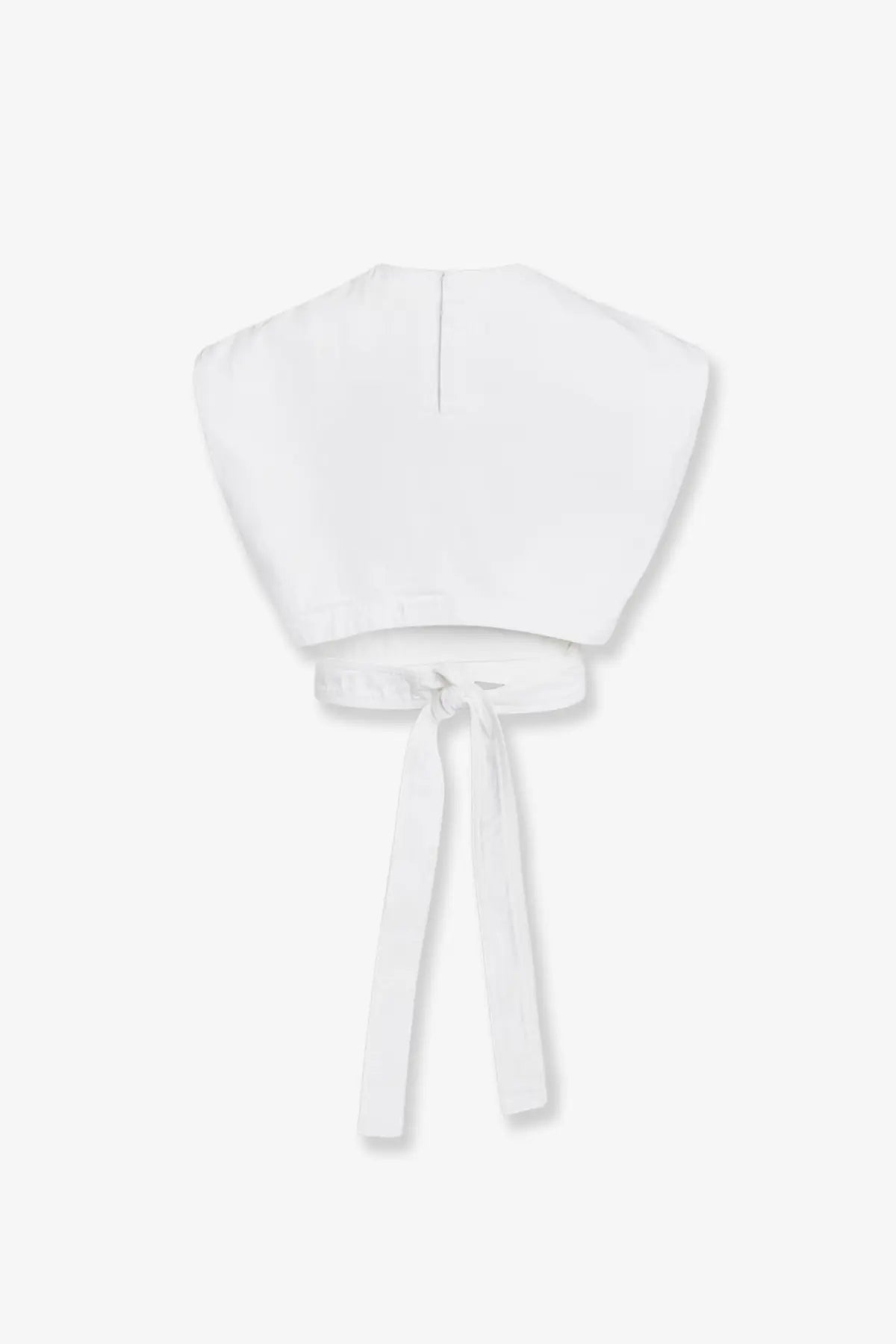 Alaïa women’s white cotton cropped top with wide structured collar and matching tie belt at the waist
