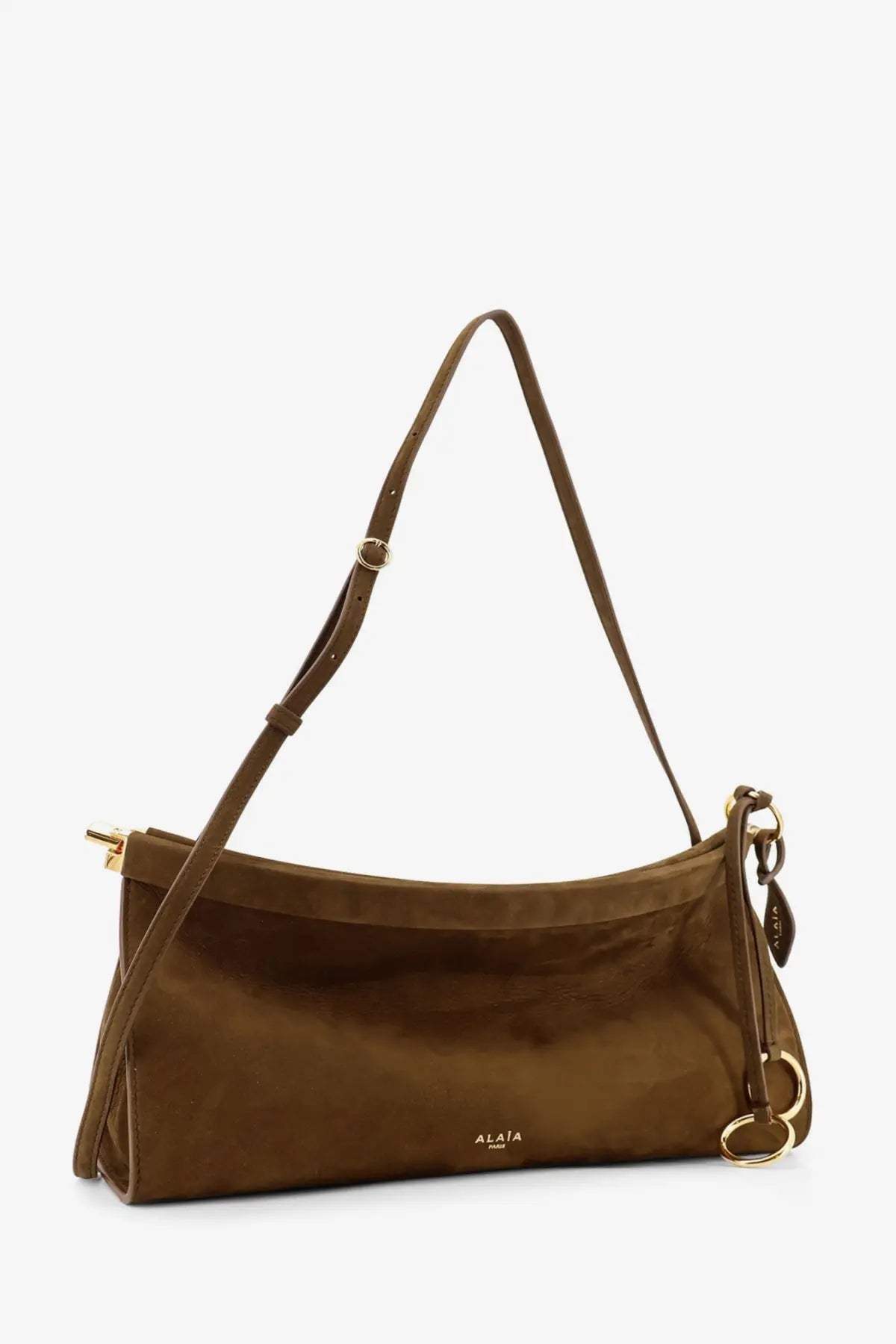 Alaïa women’s green leather shoulder bag with brown suede and gold-tone hardware minimalist design