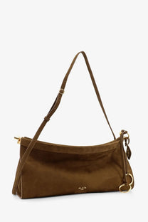 Alaïa women’s green leather shoulder bag with brown suede and gold-tone hardware minimalist design