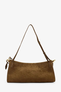 Alaïa women’s east west leather shoulder bag green with brown suede texture gold-tone hardware and adjustable strap