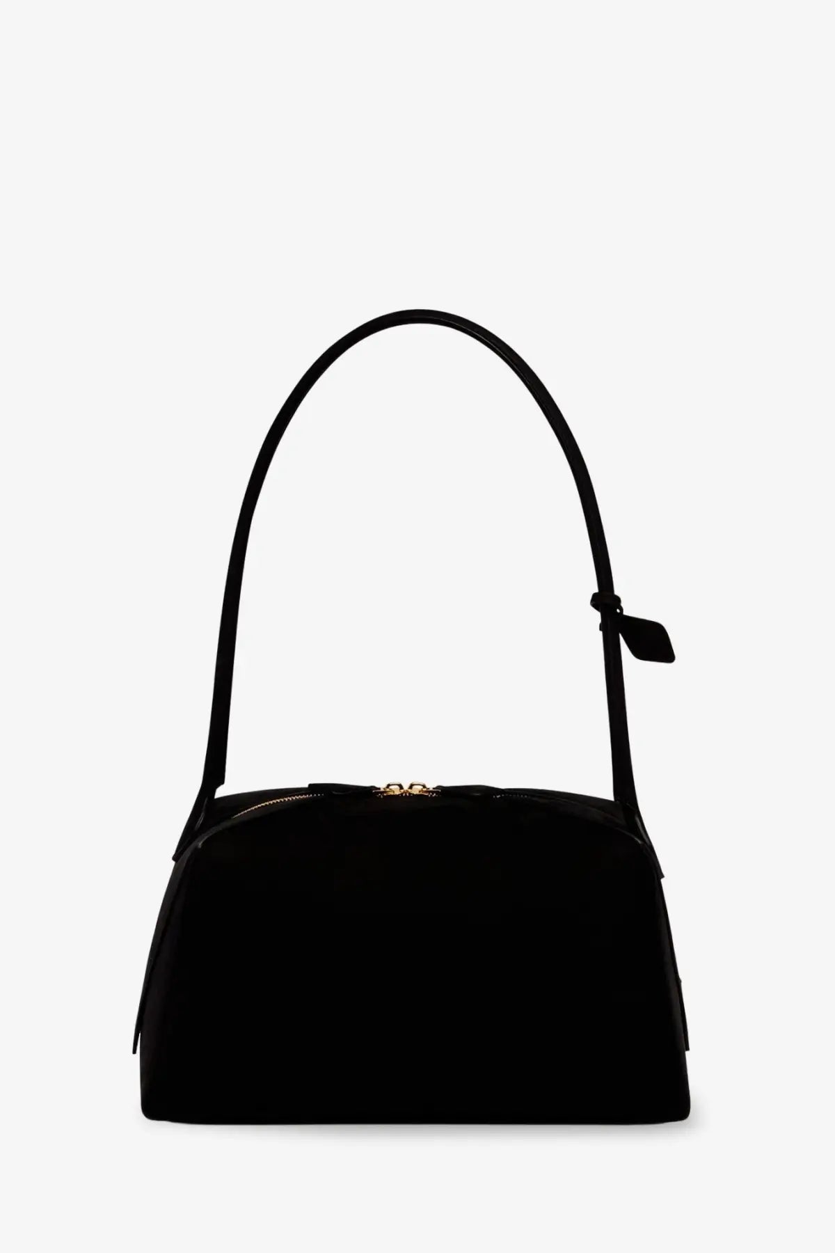 Alaïa women’s le bouledogue black nubuck shoulder bag with a curved top handle and gold-tone zipper closure
